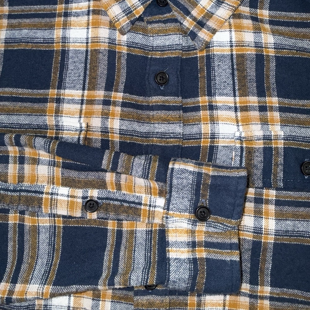 Men's Lucky Brand Long Sleeve Classic Fit Plaid Flannel Shirt Blue/Brown Size M - Picture 3 of 5